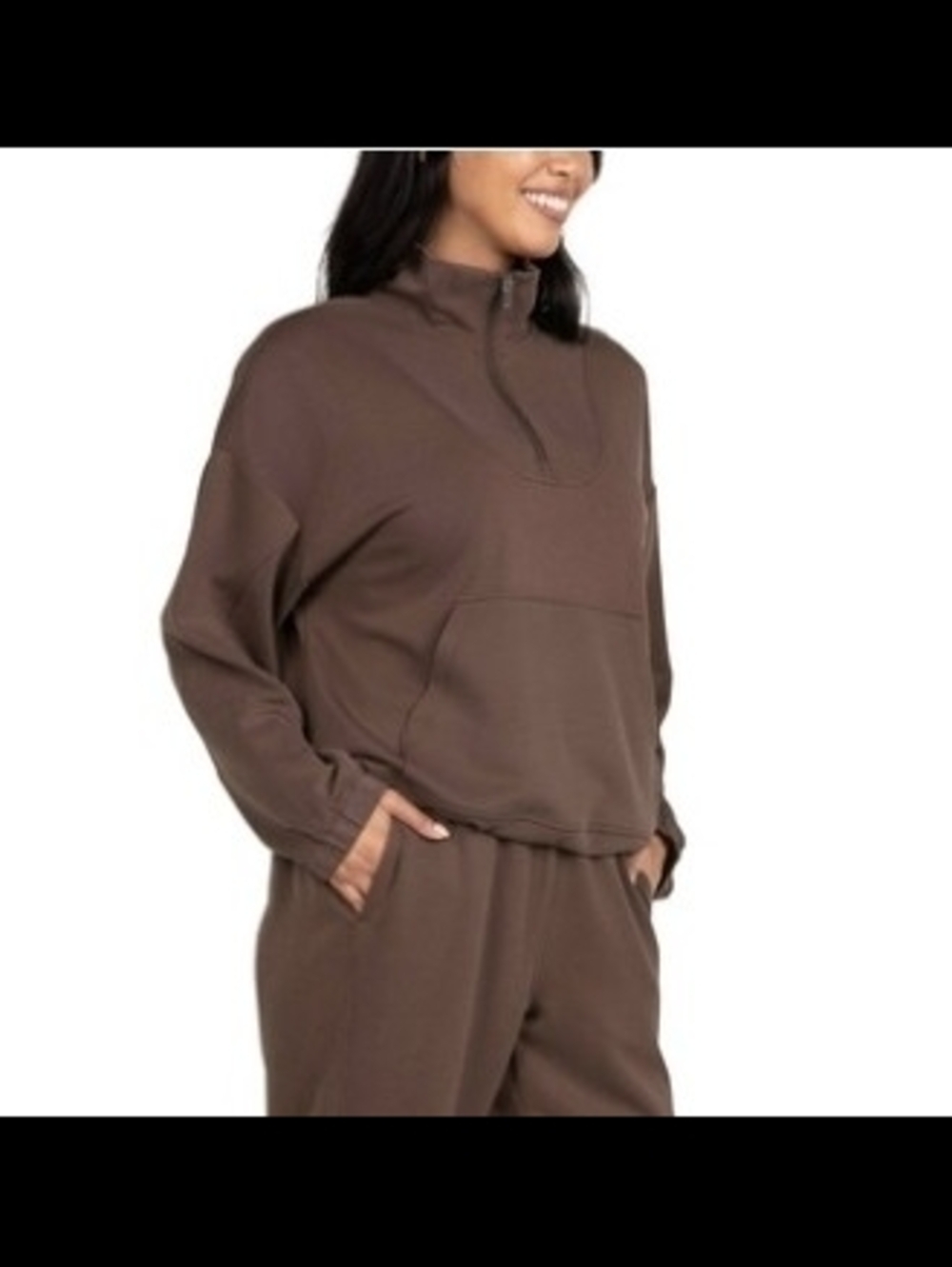 BNWOT Spyder Cropped Brown Half-Zip Pullover Sweatshirt - Picture 6 of 6
